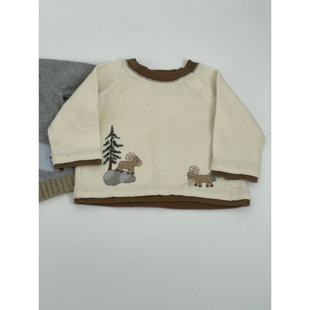 Gymboree Baby Outfit Set 6-12 Months Mountain Ram  Hoodie Sweater & Thermal Top